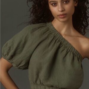 NWT Velvet by Graham & Spencer Laleen Cypress Linen Blouse | XS | Moss